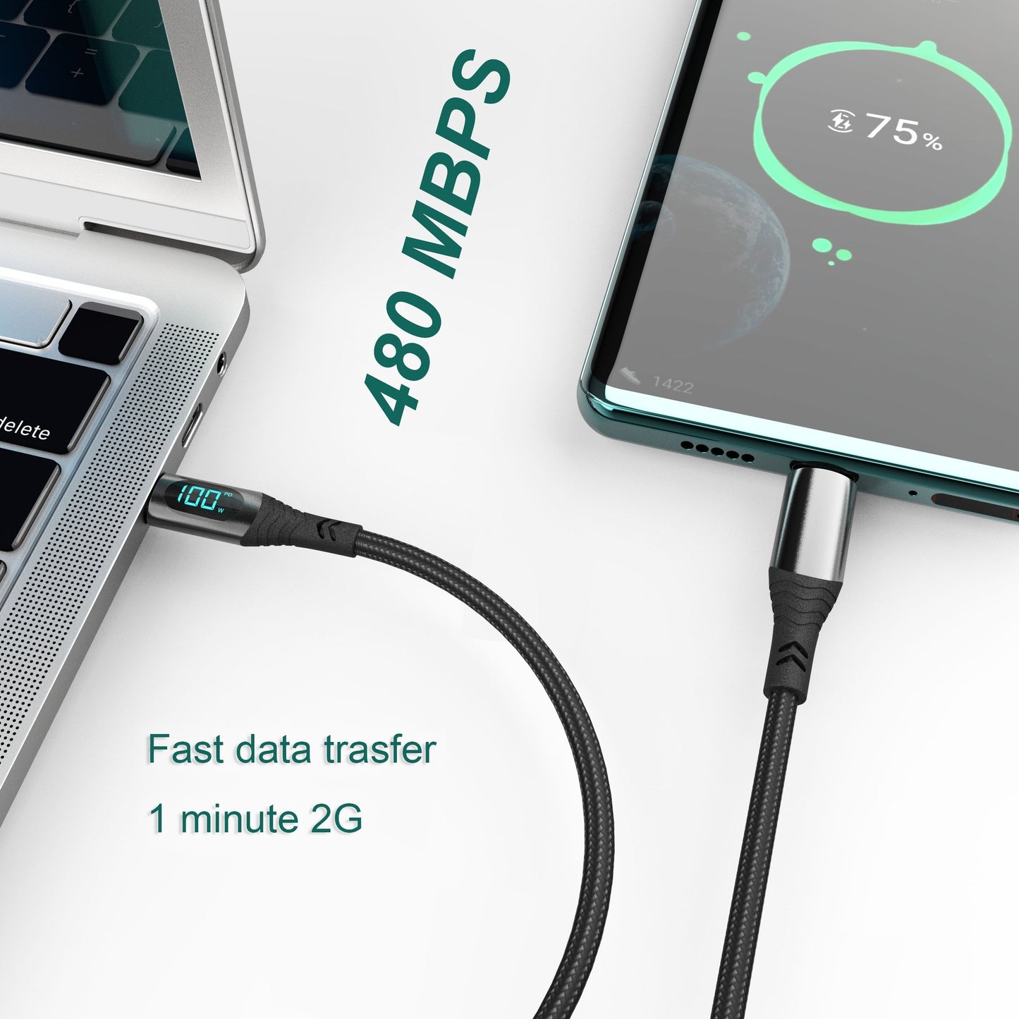 Câble de Charge Rapide 100W avec Affichage Digital