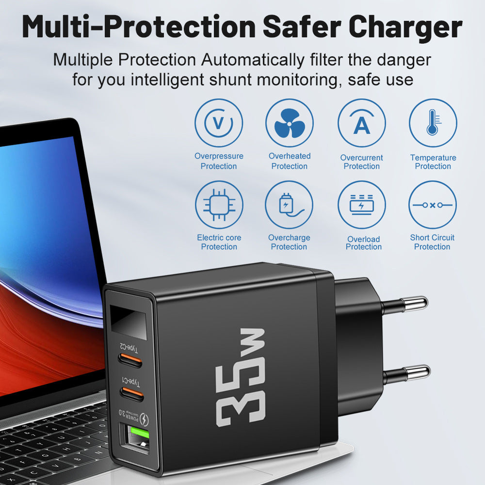 Convertisseur de fréquence avec tête de charge 1USB + 2 Type-C – Chargeur intelligent multi-interface avec affichage numérique pour téléphone mobile