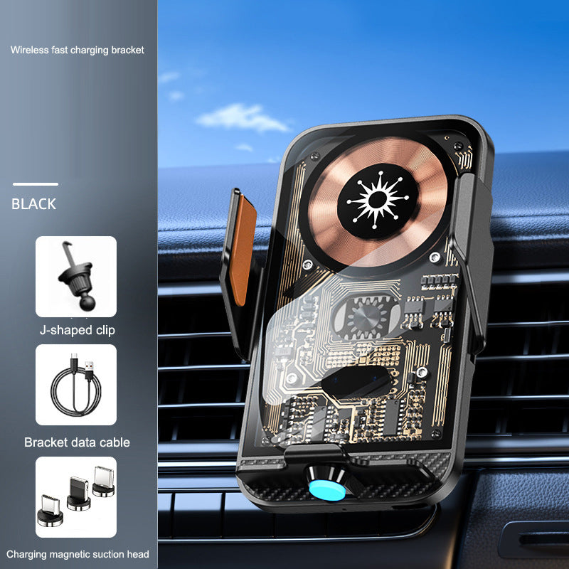 Support voiture chargeur sans fil C11 – Ouverture infrarouge automatique, style Punk transparent