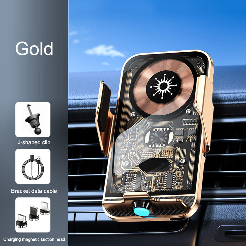 Support voiture chargeur sans fil C11 – Ouverture infrarouge automatique, style Punk transparent