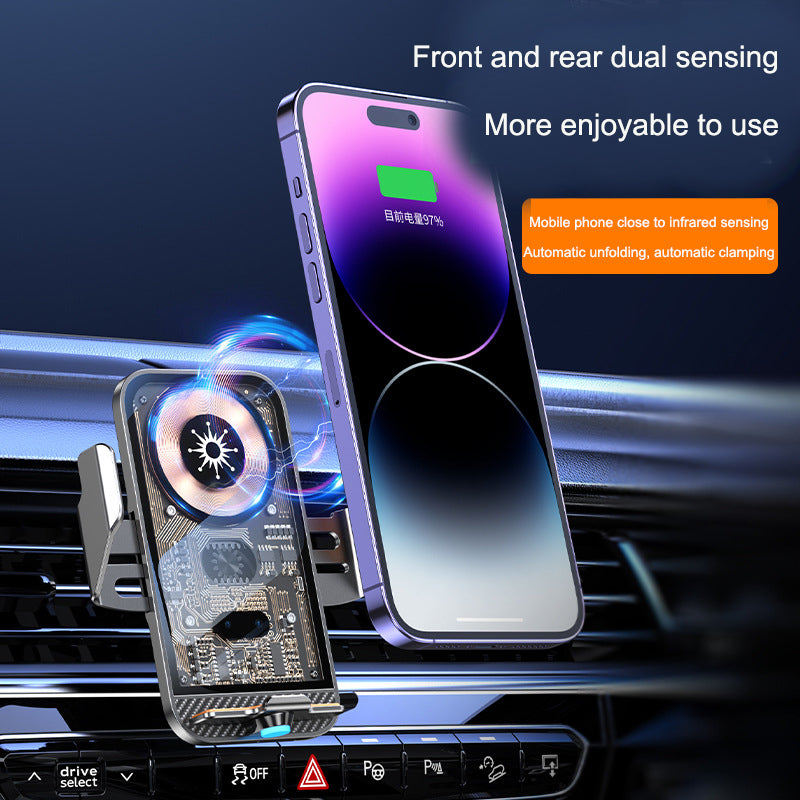 Support voiture chargeur sans fil C11 – Ouverture infrarouge automatique, style Punk transparent