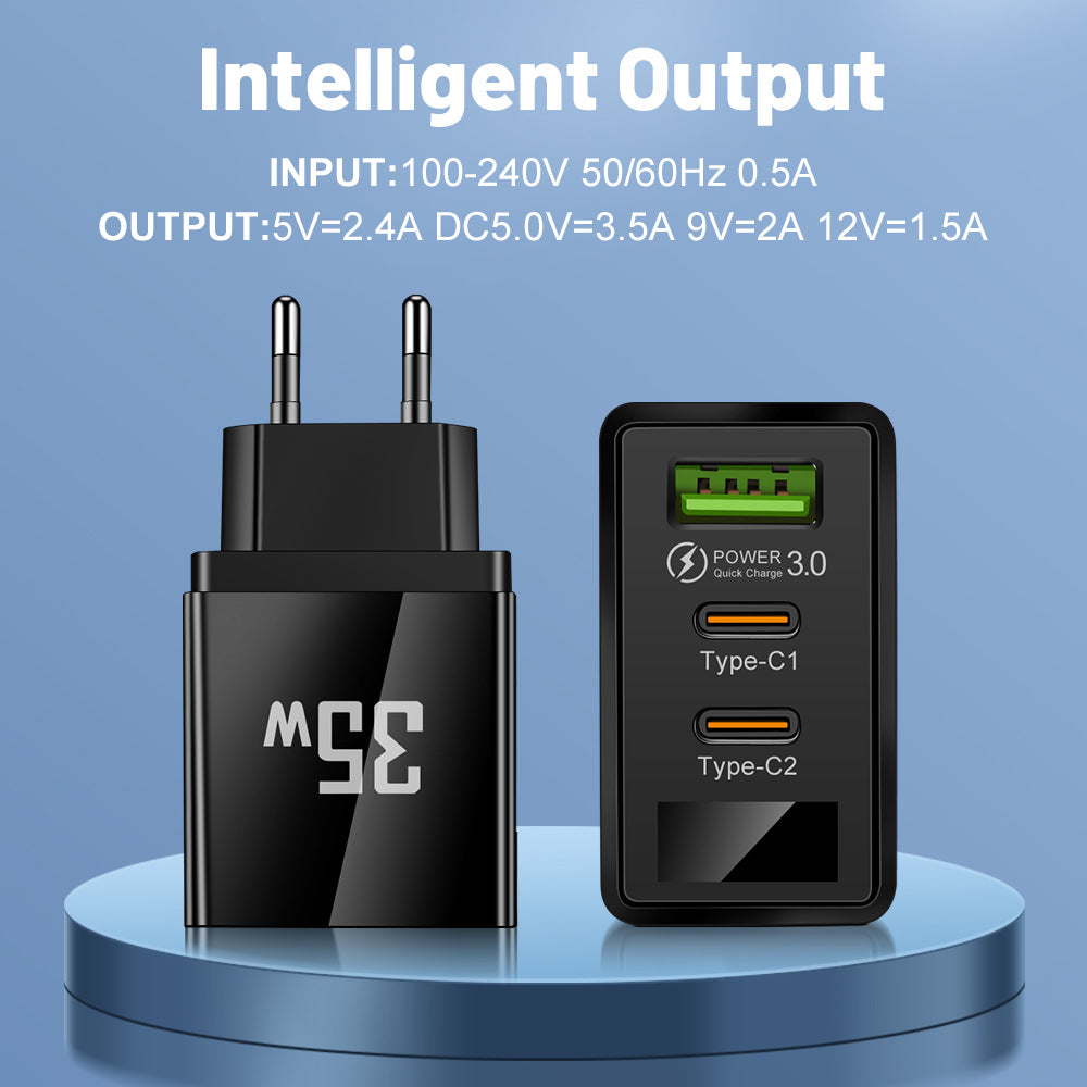 Convertisseur de fréquence avec tête de charge 1USB + 2 Type-C – Chargeur intelligent multi-interface avec affichage numérique pour téléphone mobile