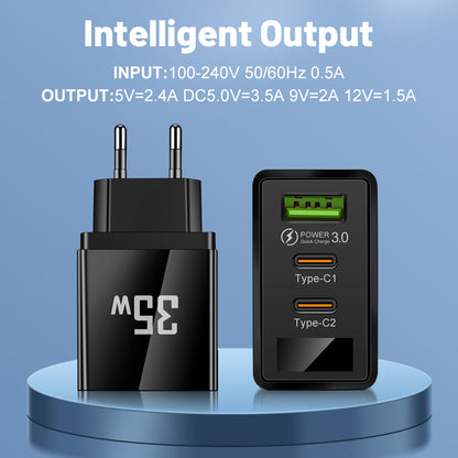 Convertisseur de fréquence avec tête de charge 1USB + 2 Type-C – Chargeur intelligent multi-interface avec affichage numérique pour téléphone mobile