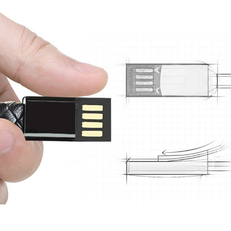 Câble chargeur bracelet en cuir tressé – Compatible iPhone, Android & Type-C (20cm / 22,5cm)