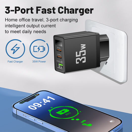 Convertisseur de fréquence avec tête de charge 1USB + 2 Type-C – Chargeur intelligent multi-interface avec affichage numérique pour téléphone mobile